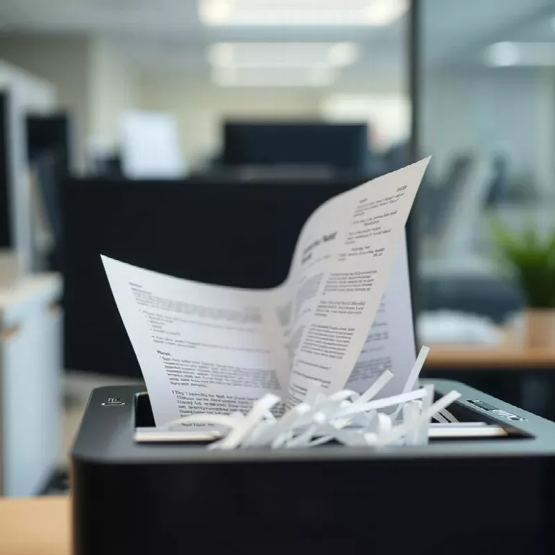 Une feuille imprimée passée au broyeur de documents